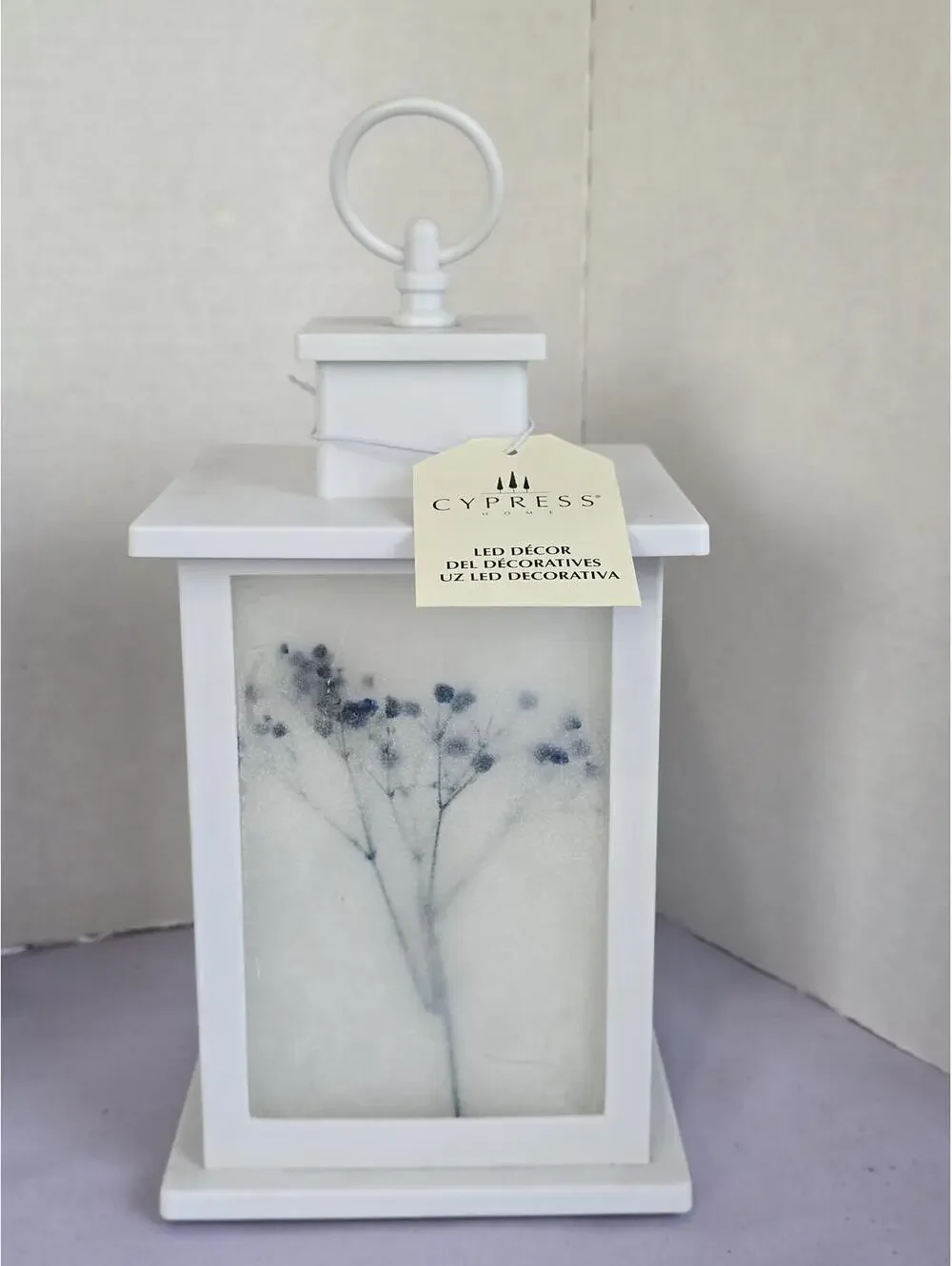 Set of 2 New Cypress brand White Decorative Lanterns with Floral Design